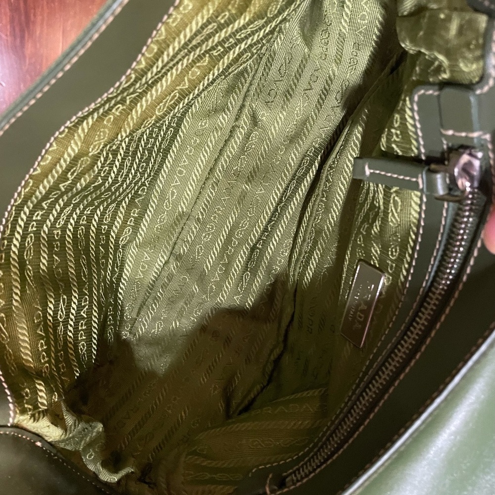 Prada Green Leather and Canvas Hobo with Gold Hardware - Picture 10 of 14
